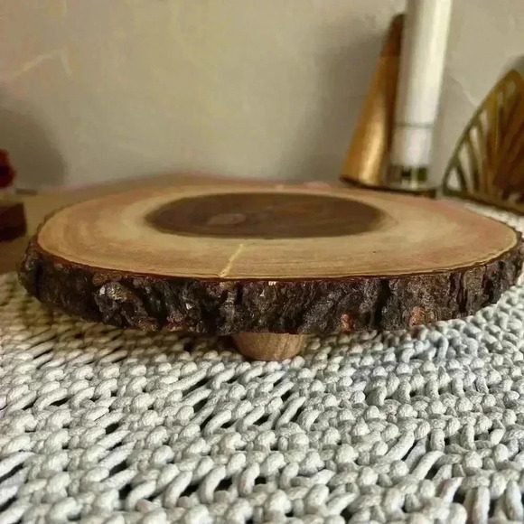 Wood Slab Serving Board Acacia Bark Footed Server - Picture 5 of 8